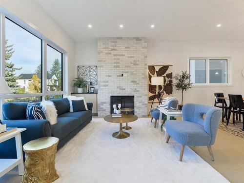 8105 144 Street, Edmonton, AB - Indoor Photo Showing Living Room With Fireplace