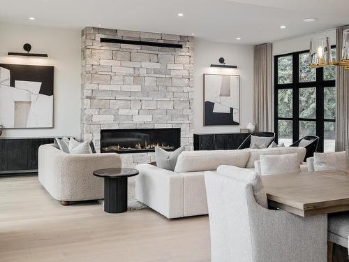 55B Fairway Drive, Edmonton, AB - Indoor Photo Showing Living Room With Fireplace