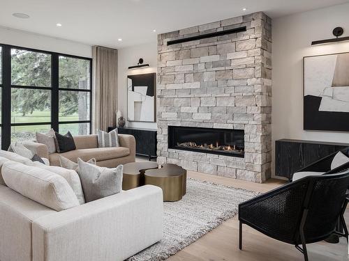 55B Fairway Drive, Edmonton, AB - Indoor Photo Showing Living Room With Fireplace