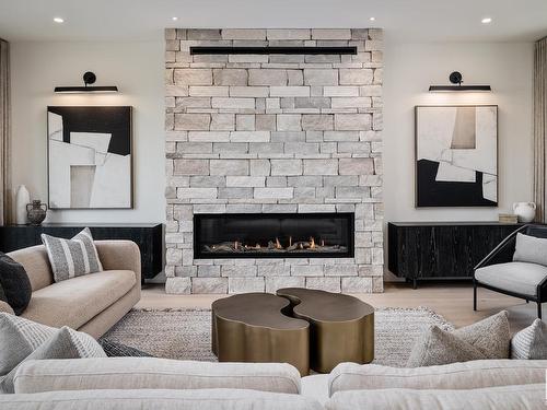 55B Fairway Drive, Edmonton, AB - Indoor Photo Showing Living Room With Fireplace