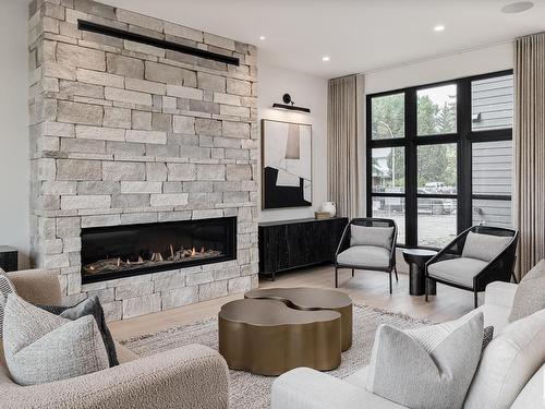 55B Fairway Drive, Edmonton, AB - Indoor Photo Showing Living Room With Fireplace