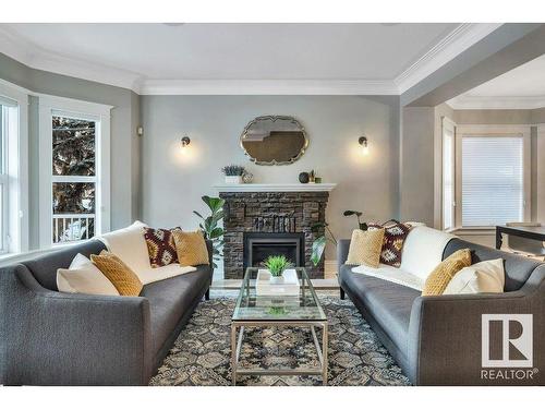 11212 99 Avenue, Edmonton, AB - Indoor Photo Showing Living Room With Fireplace