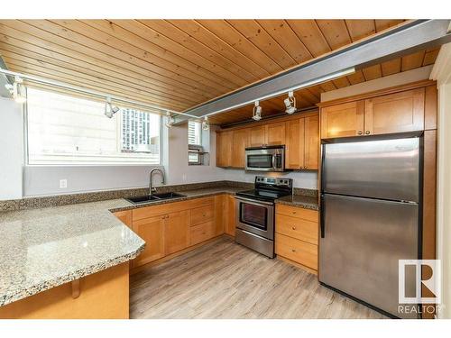 208 10009 102 Avenue, Edmonton, AB - Indoor Photo Showing Kitchen With Stainless Steel Kitchen With Double Sink