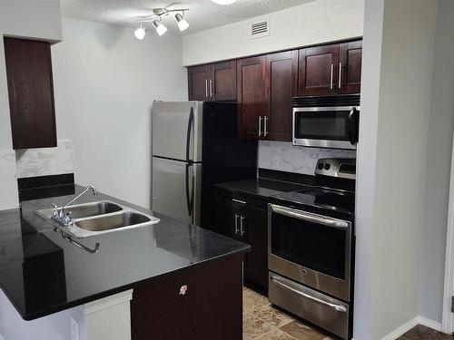 210 1080 Mcconachie Boulevard W, Edmonton, AB - Indoor Photo Showing Kitchen With Stainless Steel Kitchen With Double Sink