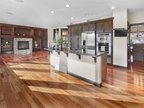 525 Stewart Crescent, Edmonton, AB - Indoor Photo Showing Kitchen With Fireplace With Upgraded Kitchen