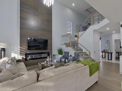 15004 15 Street Nw, Edmonton, AB - Indoor Photo Showing Living Room With Fireplace