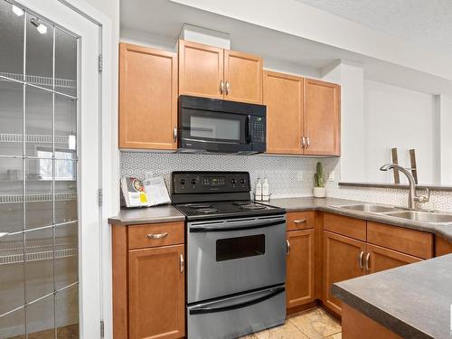 106 9910 111 Street Nw, Edmonton, AB - Indoor Photo Showing Kitchen With Double Sink