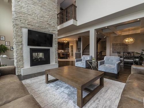 605 Howatt Drive, Edmonton, AB - Indoor Photo Showing Living Room With Fireplace