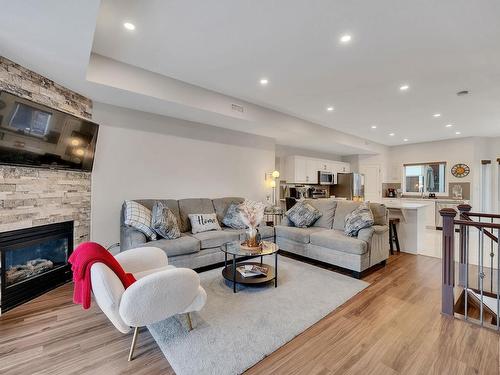 9211 98 Ave, Edmonton, AB - Indoor Photo Showing Living Room With Fireplace