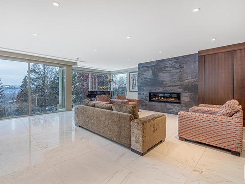 4 Whitemud Place, Edmonton, AB - Indoor Photo Showing Living Room With Fireplace