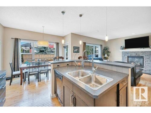 21632 94B Avenue, Edmonton, AB - Indoor Photo Showing Kitchen With Fireplace With Double Sink