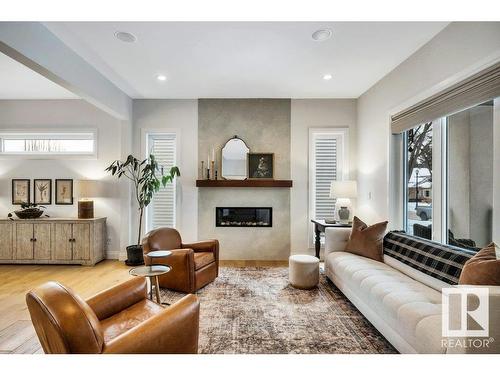 10335 139 Street, Edmonton, AB - Indoor Photo Showing Living Room With Fireplace