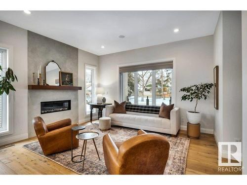 10335 139 Street, Edmonton, AB - Indoor Photo Showing Living Room With Fireplace