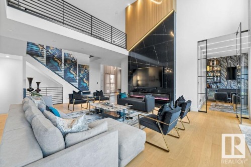 4081 Whispering River Drive, Edmonton, AB - Indoor Photo Showing Living Room With Fireplace