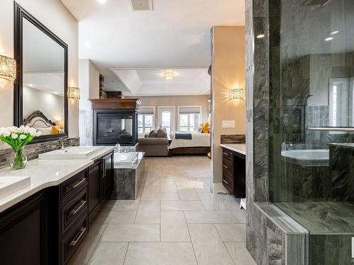 3104 Watson Green, Edmonton, AB - Indoor Photo Showing Bathroom With Fireplace