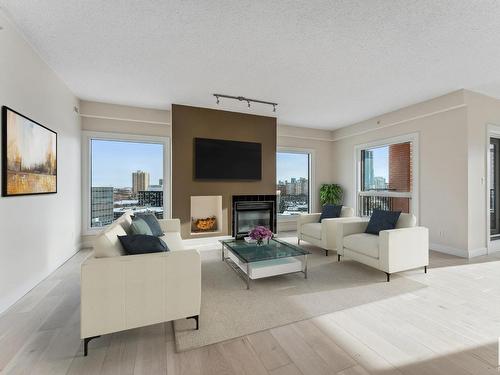 903 10108 125 Street, Edmonton, AB - Indoor Photo Showing Living Room With Fireplace