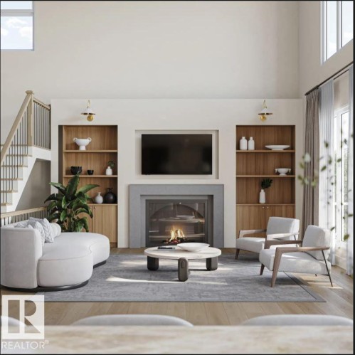 4002 Ginsberg Crescent, Edmonton, AB - Indoor Photo Showing Living Room With Fireplace