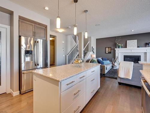 1640 Davidson Green, Edmonton, AB - Indoor Photo Showing Kitchen With Fireplace With Upgraded Kitchen