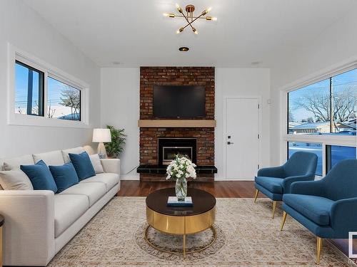 11332 57 Avenue, Edmonton, AB - Indoor Photo Showing Living Room With Fireplace