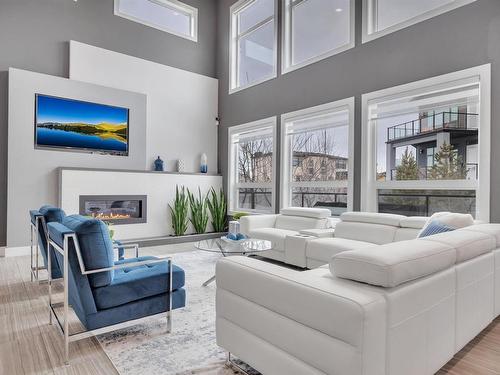 3163 Cameron Heights Way, Edmonton, AB - Indoor Photo Showing Living Room With Fireplace