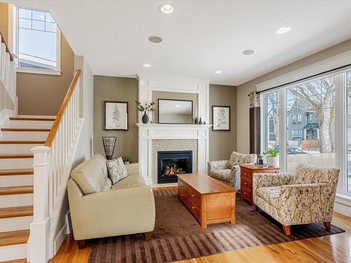 10134 81 Street, Edmonton, AB - Indoor Photo Showing Living Room With Fireplace