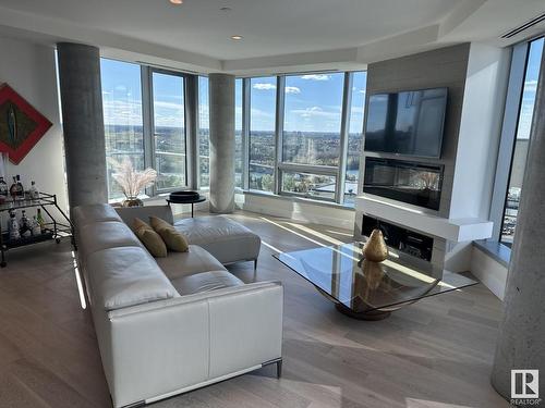 1403 11969 Jasper Avenue, Edmonton, AB - Indoor Photo Showing Living Room With Fireplace