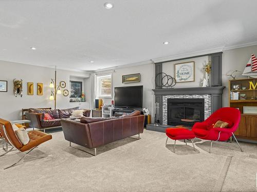 60 Windermere Drive, Edmonton, AB - Indoor Photo Showing Living Room With Fireplace