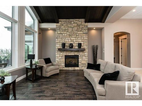 3448 Keswick Boulevard, Edmonton, AB - Indoor Photo Showing Living Room With Fireplace