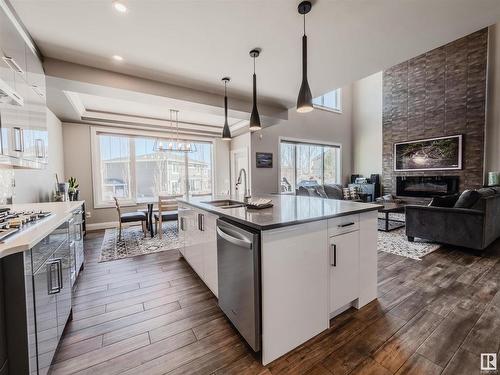 12819 202 Street, Edmonton, AB - Indoor Photo Showing Kitchen With Fireplace With Upgraded Kitchen