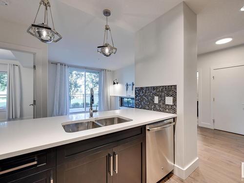 113 11080 Ellerslie Road, Edmonton, AB - Indoor Photo Showing Kitchen With Double Sink