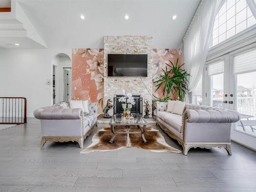 251 Galland Close, Edmonton, AB - Indoor Photo Showing Living Room With Fireplace