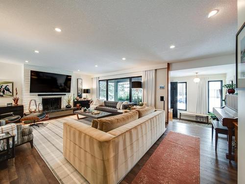 9727 141 Street, Edmonton, AB - Indoor Photo Showing Living Room With Fireplace