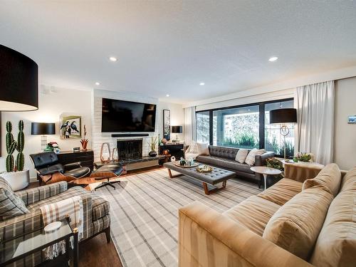 9727 141 Street, Edmonton, AB - Indoor Photo Showing Living Room With Fireplace