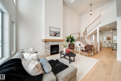 96 Chelles Wynd, St. Albert, AB - Indoor Photo Showing Living Room With Fireplace