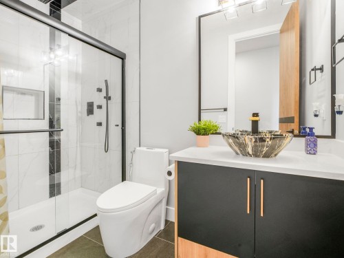 Bathroom featuring vanity, tile patterned floors, and a shower stall - 15 Elwyck Gate, Spruce Grove, AB - Indoor Photo Showing Bathroom