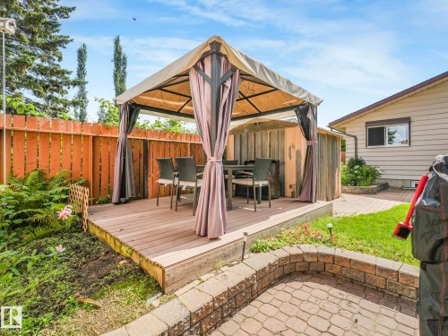 Wooden terrace with a gazebo - 3608 15 Avenue, Edmonton, AB - Outdoor With Deck Patio Veranda With Exterior