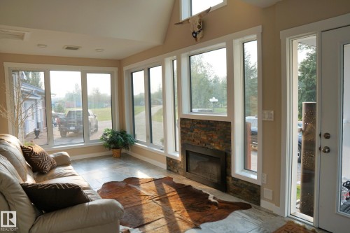 150 West Railway Street, Edmonton, AB - Indoor Photo Showing Living Room With Fireplace