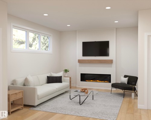 12211 124 Street, Edmonton, AB - Indoor Photo Showing Living Room With Fireplace