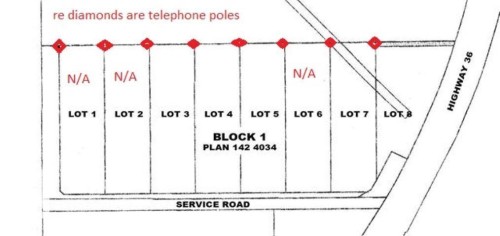 Power posts on north side of lots marked in red. - Lot 3 Highway 36 Twp 544A, Rural Two Hills County, AB 