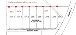 Power posts on north side of lots marked in red. - 