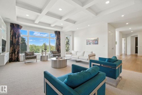 Living Room with recessed lighting, coffered ceiling, and beam ceiling - 11823 Saskatchewan Drive, Edmonton, AB - Indoor Photo Showing Living Room