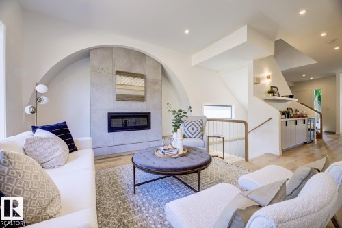 9346 72 Avenue, Edmonton, AB - Indoor Photo Showing Living Room With Fireplace