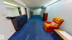 Sitting room with dark colored carpet - 