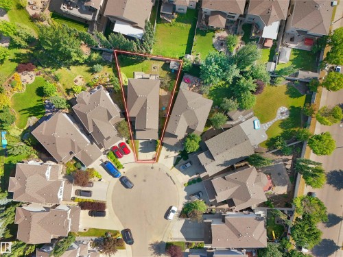 Aerial perspective of suburban area with property boundaries highlighted - 20705 56A Avenue, Edmonton, AB - Outdoor With View