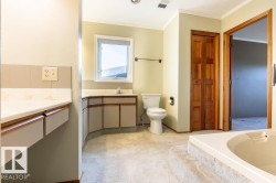 Full bathroom featuring vanity, a garden tub, crown molding, and a closet - 