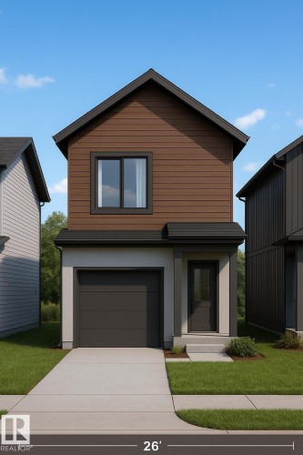 View of front of property with a garage, driveway, and a front yard - 9227 156 Avenue, Edmonton, AB 