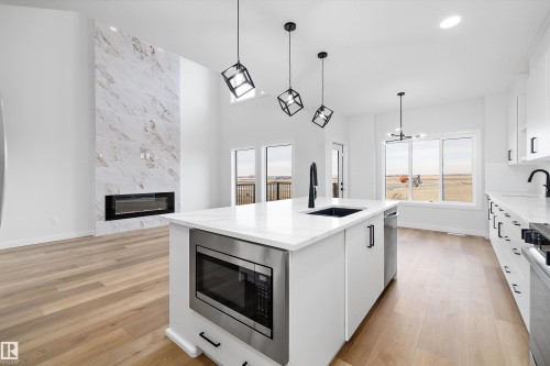 26 Chartres Close, St. Albert, AB - Indoor Photo Showing Kitchen With Fireplace With Upgraded Kitchen