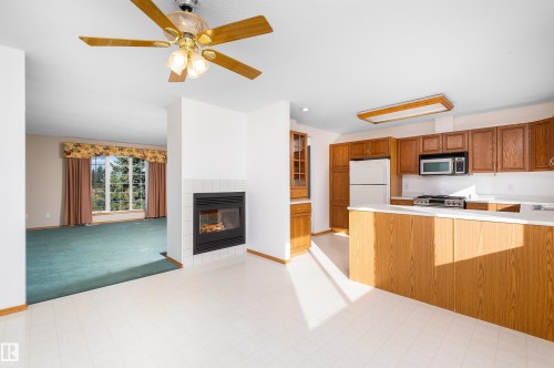 48503 Range Road 263, Rural Leduc County, AB - Indoor Photo Showing Kitchen With Fireplace