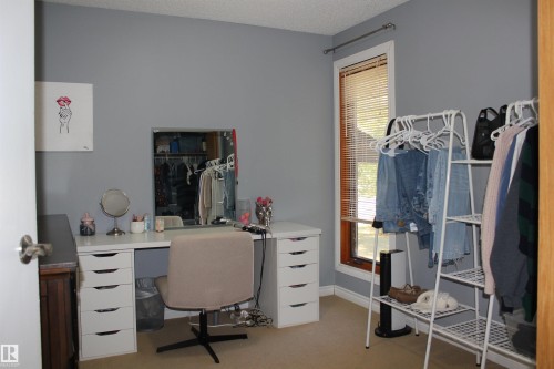 Office with light colored carpet and a textured ceiling - 5221 54A Street, Elk Point, AB - Indoor Photo Showing Office