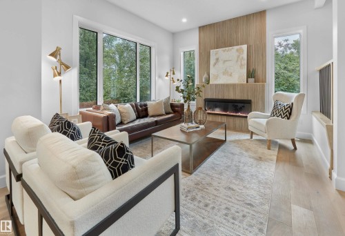 6003 107 Street, Edmonton, AB - Indoor Photo Showing Living Room With Fireplace